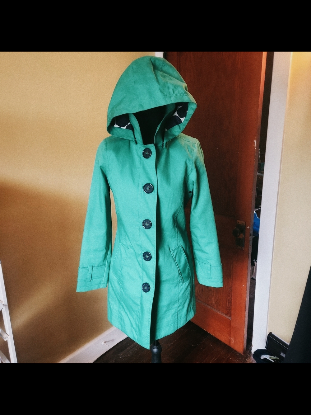 Boden The Rainy Mac Trenchcoat: Kelly Green With Polka Dot Lining